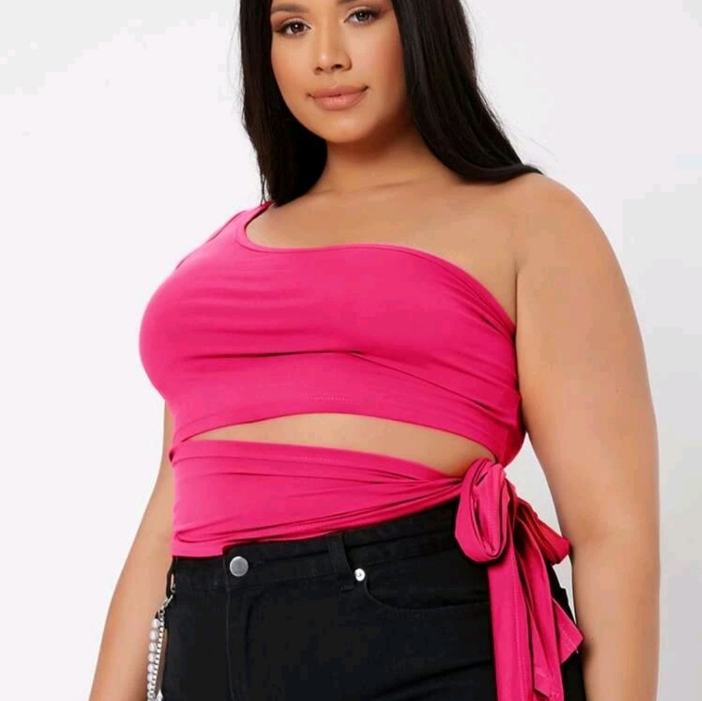 Womens Plus One Shoulder Tie Tank
